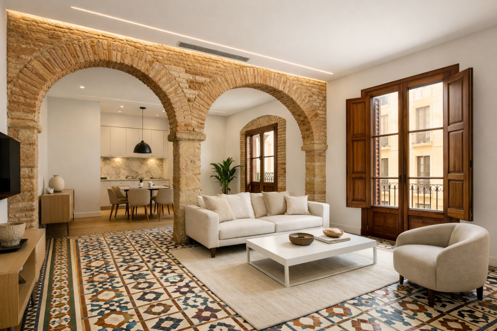 sala de estar rehabilitada de edificio antiguo